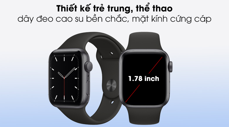 Apple Watch SE 44mm viền nhôm dây cao su mang kiểu dáng sang trọng, năng động