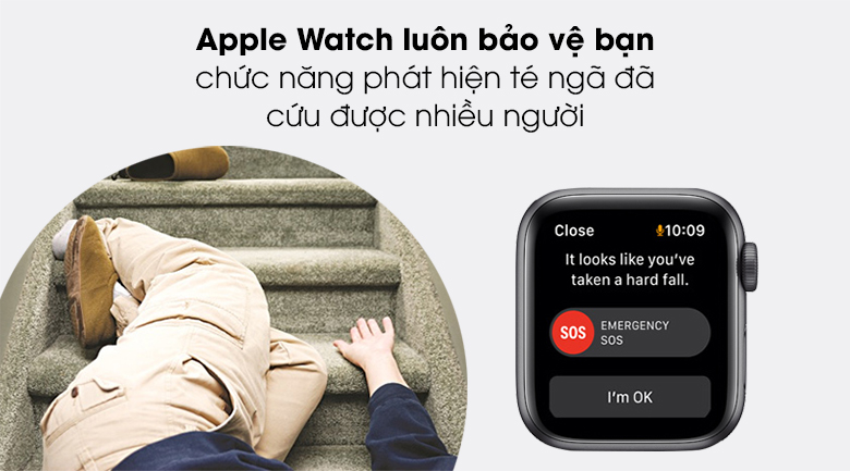 Apple Watch SE 44mm viền nhôm dây cao su có tính năng phát hiện sự cố té ngã