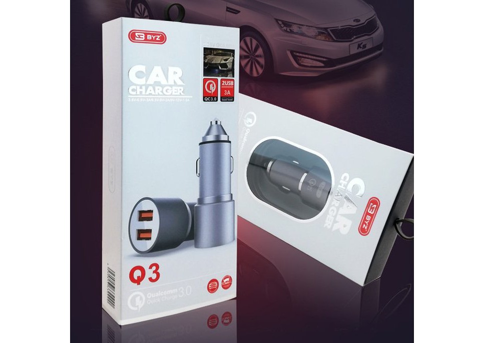 Byz -Q3 Car Charger USB 30W Fast Charge 3.0 2 Usb for Quick changer
